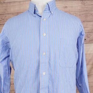 Chaps Shirt Mens XL Blue Striped L Regular Fit Button-Up Wrinkle Resistant
